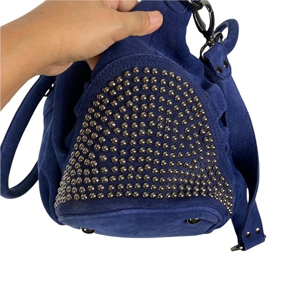 Tarah Smith Handbag Purse Tote Suede Studded Detail Blue - Picture 5 of 11